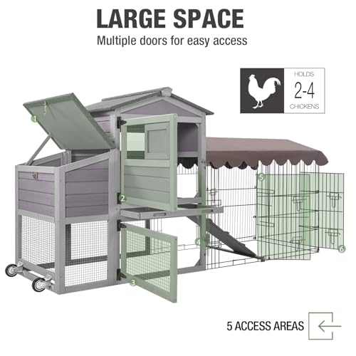 79‘’ Chicken Coop with Wheels, Wooden Hen House with Large Nesting Box, Outdoor Poultry Cage with Leakproof Pull-on Tray, Backyard Chicken Coop with Run, Weatherproof Rabbit Hutch