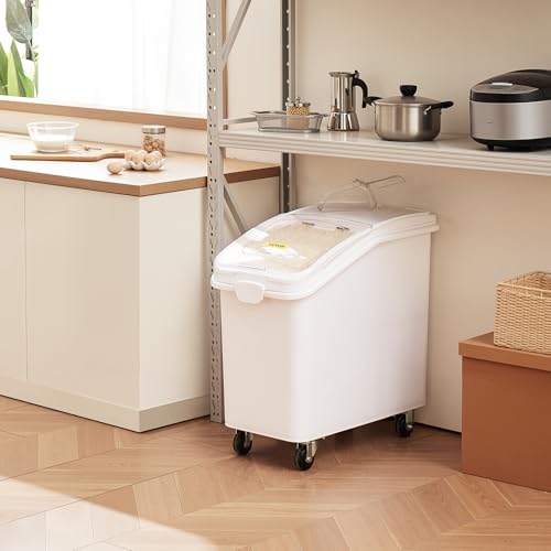 VEVOR 27 Gallon food storage containers 500 Cup Ingredient Bin with Scoop and Sliding Lid Commercial Food Container Ideal for rice storage, dog food container, flour, and sugar containers, White - size: 27 Gallon