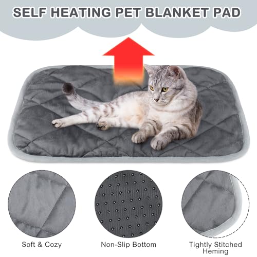 4 Pack Self Heating Cat Pad Self Warming Dog Mat Reflects Body Heat Extra Warm Thermal Pet Pad Washable Dog Cat Bed Crate Bed Mat Blanket(Gray,16 x 20 Inch) - color: Gray, size: 16 x 20 Inch