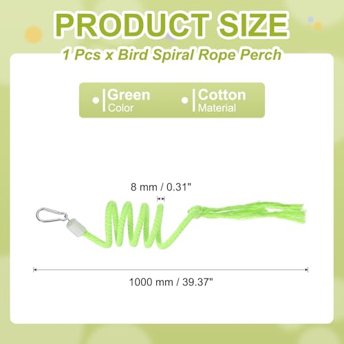 Bird Rope Perch Swing, Spiral Rope Perch Standing Pole Accessory Climbing Swing Paw Grinding 39 Inch, (Green) Intended for Parrot/Parakeet/Budgies/Cockatiels/Lovebirds - color: Green, size: 39 Inch