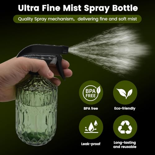 Plant Mister Fine Mist Water Spray Bottle for Plants | Handheld Glass Spray Bottles with Adjustable Nozzle - Indoor Flower Plant Gardening Cleaning- Light Green 0.43L/15.17oz