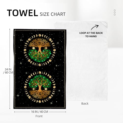 Black Kitchen Dish Towel Set of 2 Ancient Life Tree Tea Towel | Decorative Hand Towels for Kitchen Bathroom Farmhouse Bar Decor, Moon Luna Hippy Decor Drying Cloth 16"x24" - color: Tree Moon