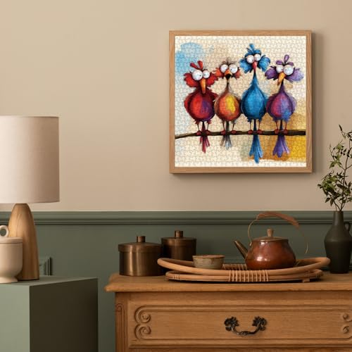 Fantasy Bird Puzzles for Adults 1000 Pieces, Funny Animal Art Jigsaw Puzzles, Colorful Chicken Impossible Puzzles - color: Pt-1040