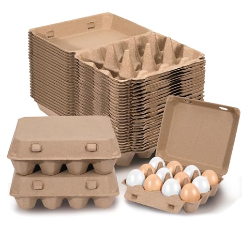 25 Pack Egg Cartons, 3x4 Style Reusable Egg Cartons Cheap Bulk | Empty Natural Paper Pulp Egg Cartons Bulk, Sturdy Design Egg Carton for Fresh Chicken Eggs