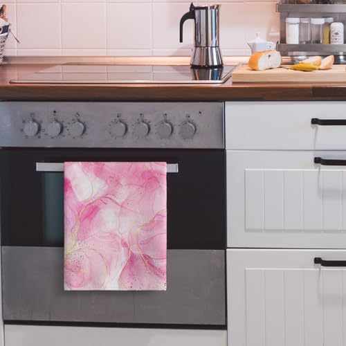Pink Marble Kitchen Dish Towels and Dishcloths Sets of 2 Tea Towel | Abstract Modern Dish Cloths Set, Absorbent Hand Towels for Kitchen Bathroom Bar Decor,Housewarming Gifts for Women - color: Pink Marble