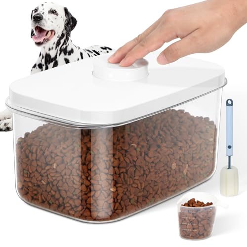 6 lbs Airtight Dog Cat Food Storage Container and Dog Treat Containers BPA-Free, PET Clear Stackable Pet Storage Bin, 1-Cup Scoop, 1-Sponge cleaning brush, Pop Top, With handle, Easy Mobility-Medium - color: White Medium （6L-1Pack)