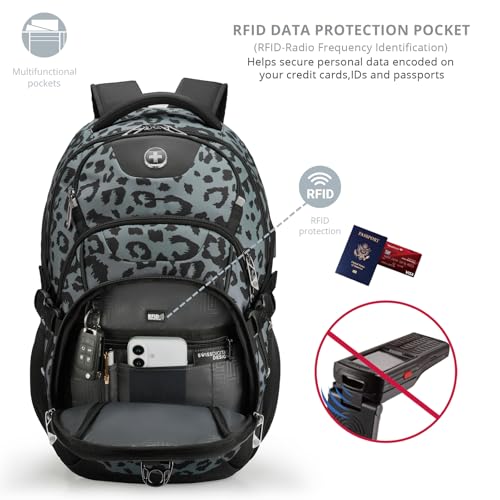 Swissdigital Laptop Backpack, Gray Leopard | USB Charging Port, Travel Backpack, 31l Capacity, For Men - color: Gray Leopard