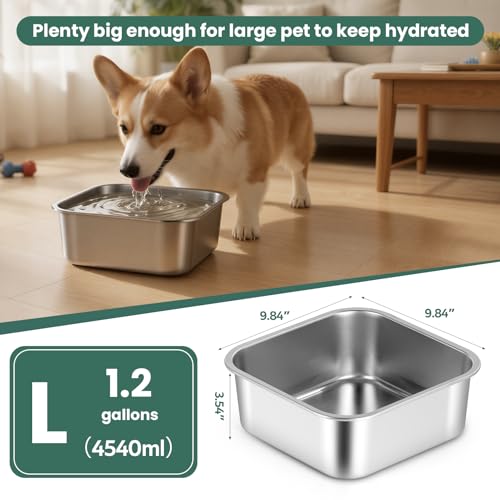ZPUFAW 1.2 Gallons Dog Water Bowl Stainless Steel Large Outdoor Travel Bowl | Large Capacity Durable Dog Water and Food Bowl, Suitable as Outdoor Dog Travel Bowl