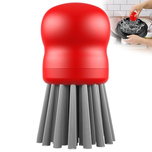 Mini Dish Brush for Cleaning Chicken Shredder, Long Bristles, 1Pack, Red | Palm Brush Dish Scrubber with Ergonomic Grip, Long-lasting Nylon Bristles, Kitchen Brush for Washing Dishes, Pans, Pots, Sink - color: Red