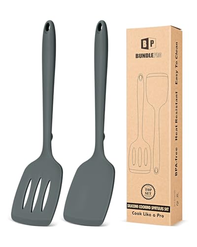 Pack of 2 Silicone Spatula Turners, Non Stick Slotted Kitchen Spatula Set, Heat Resistant BPA Free Kitchen Utensils, One-Piece Design, Suitable for Flipping Fish, Eggs, Steak, Pancakes(GRAY) - color: Gray