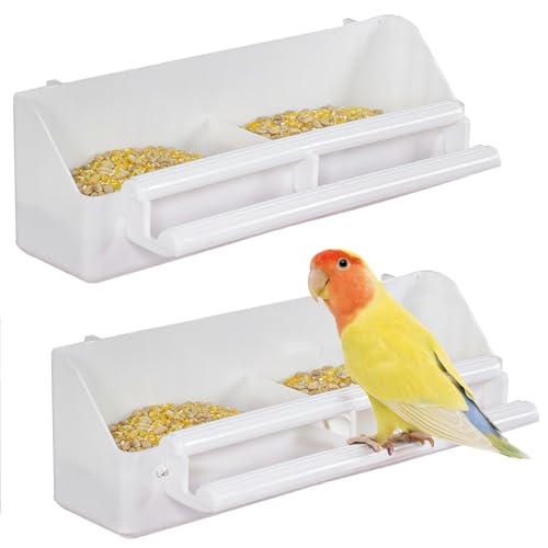Pawfly 2 Pack Bird Feeder for Cage Hanging Plastic Feeder with Hooks Water Dispenser with Perches for Small Parakeet Cockatiel Canary Parrot - size: 2 PC