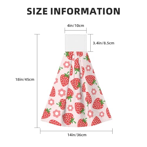 Cute Red Strawberry Kitchen Hand Towels Spring Pink Flowers Hand Tie Towels Set of 2 PCS Dish Towels with Loops Tea Bar Dish Cloths Towel for Bathroom Home - color: Pink Strawberry Cute Flowers