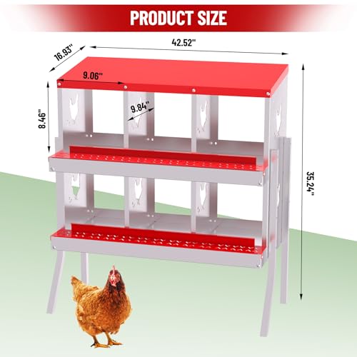 6-Hole Chicken Nesting Box, Rustproof Galvanized Steel Roll-Out Egg Collection with Vented Design, Laying Box for Hens, Poultry Coop Accessories for Egg Layers - color: red, size: 32.1"L x 16.9"W x 26.6"H