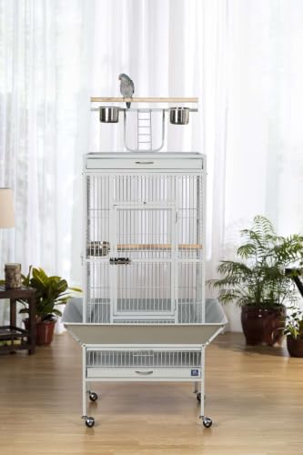 Prevue Pet Products Wrought Iron Select Bird Cage Pewter White Hammertone 3152W | Large Steel Cage with Rolling Stand and Seed Guards, Durable Design, Ideal for Conures and Medium Birds - color: Pewter, size: 24.0"L x 20.0"W x 60.0"H