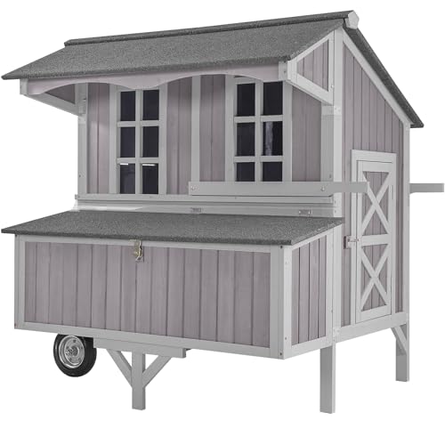 GUTINNEEN Chicken Coop Mobile Duck Coop with Super Large Wheels Durable Hen House 48.6" Outdoor Rabbit Hutch with Nesting Box for 3-6 Chickens - size: 48.6"L x 41.0"W x 52.1"H