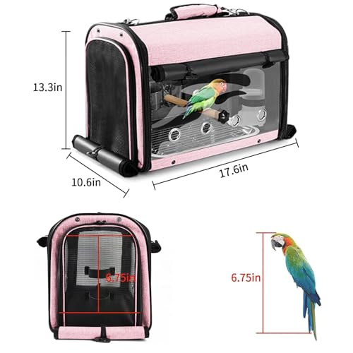Sanmoncare Bird Carrier Bag Cockatiel Travel Cage with Stand, Lightweight Carrier for Small Bird, Portable Bag for Parrot, Pet Transparent Travel Backpack - color: Pink