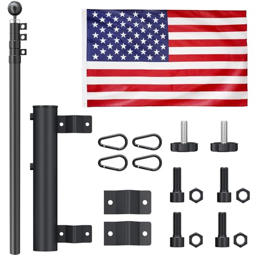 RV Ladder Flag Pole Kit with Holder, 10 FT Telescoping RV Flag Pole | Heavy Duty Portable Flag Pole for RV, with 3 x 5 American Flag, Dual Flag Mount, for Campsites, Tailgates and Outdoor Events - size: Mount+telescoping flag pole