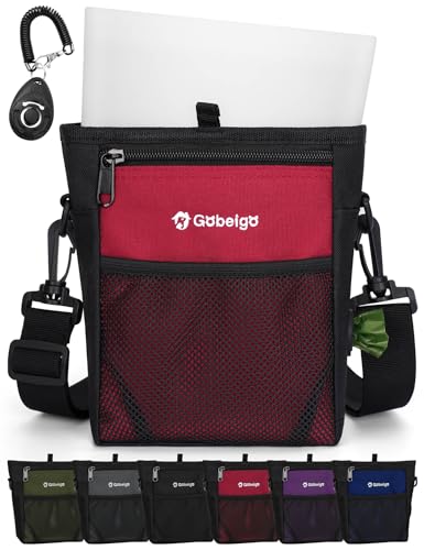 4 Cup Dog Treat Pouch with Silicone Insert Bag& Clicker(Red) | 2 Pair Magnetic Closures, Belt Clip/Waist Belt/Crossbody Wear, Zipper Pocket Poop Bag Holder for Pet Training/Daily Walking - color: Red