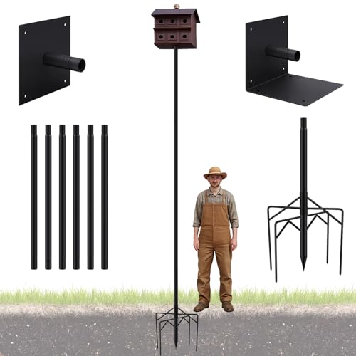 Yaocom 1 Pack 12ft Telescoping Bat House Purple Martin House Pole Kit | Supports 5kg, Anti-oxidation Steel with Heavy Duty 5-claw Base & 2 Mounting Platforms, For Backyard Garden Outdoor Use