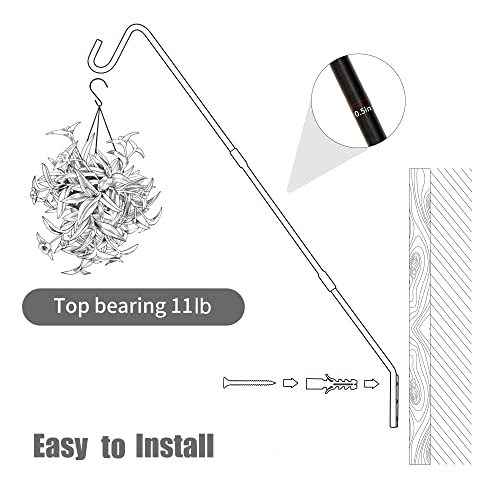 Juegoal Heavy Duty Deck Hook, 25 Inch or 36 Inch Wall Mounted Extended Reach Deck Hook Wall Pole Plant Bracket for Hanging Bird Feeder, Plants, Suet Baskets, Lanterns, Wind Chimes - size: 1 Pack