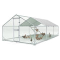 Large Metal Chicken Coop, Outdoor Chicken Run with Cover, 10 x 20 x 6.5 FT | Heavy-Duty Poultry Enclosure & Chicken Pen with Split Doors, Galvanized Steel Frame, Free Wire Mesh Fence and Roosting Ladder - size: 118.1"L x 78.7"W x 235.2"H
