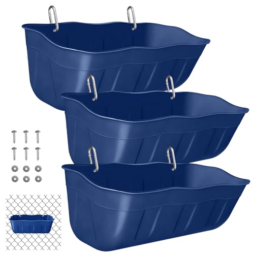 Hanging Chicken Feeders,Duck Feeder Waterer,Small Feed Trough 1.3 Quart 3 Pack,Hanging Fence Feed Trough for Poultry,Blue - color: Blue, size: 1.3 Quart (3 Pack)
