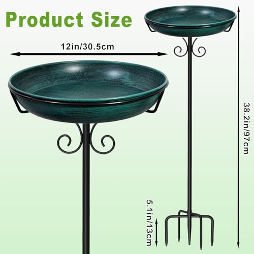 38In Freestanding Bird Bath for Outside, Detachable Birdbaths with Metal Stake, Bird Bath Feeder Bowl for Outdoors Garden Patio Yard Lawn,Sturdy Upgraded 5 Pronged Base (Green) - color: Green