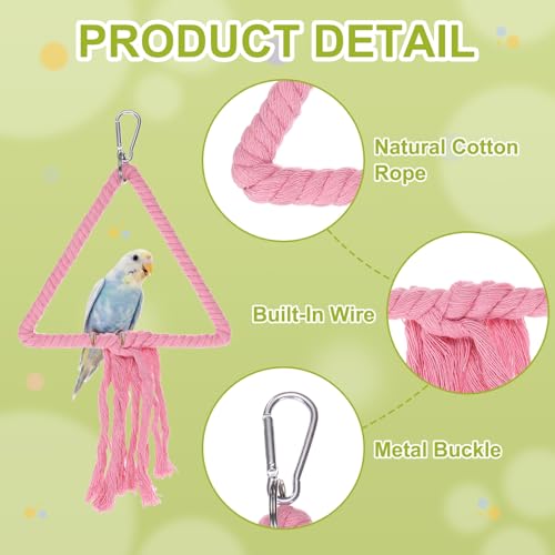 Bird Rope Perch Swing, Rope Triangular Lifting Ring Perch Standing Pole Accessory Climbing Swing Paw Grinding 12 Inch, (Pink) Intended for Parrot/Parakeet/Budgies/Cockatiels - color: Pink