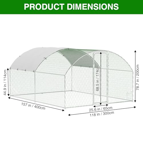 Garvee Metal Chicken Run, 9.8 x 13.1 x 6.6 Ft Metal Chicken Coop for Yard with Waterproof and Anti-Ultraviolet Cover, Dome Roof Walk in Chicken House, Poultry Cage for Hen, Duck and Rabbit - size: 118.1"L x 157.5"W x 78.7"H