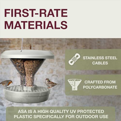 SWISSINNO Bird Feeders - No Mess Hanging Bird Feeder for Outdoors - Smart Birds Davos Spill Proof Wild Cardinal & Small Bird Feeder with Integrated Seed Catcher Tray - Dual Chamber - Light Grey - color: Light grey, style: Davos