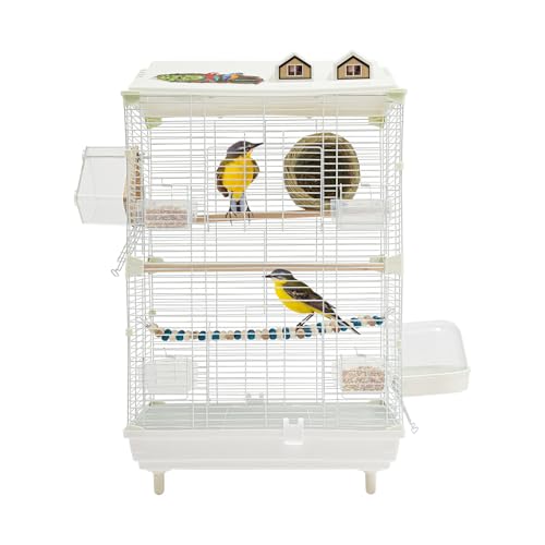 Small Bird Cage with Stand, 18.5 Inch, White Birdcage, 30.3"H, Iron,Plastic | Birdcage for small birds like parakeets. Features a spacious double-tier design and a removable tray for easy cleaning.