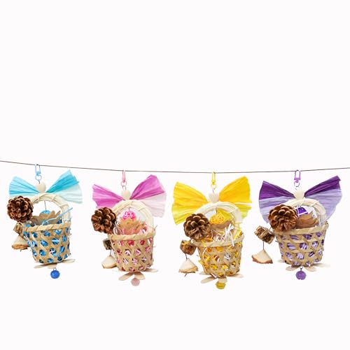 Bird Toys Foraging Shredder Hanging Toys Rope Perch with Bell Parakeet Toy Parrot Swing Climbing Standing Toys Bird Cage Accessories for Conure Cockatiel Budgies Lovebird, Purple - color: Purple