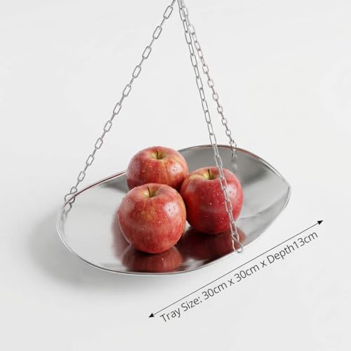 QWORK 110 lbs Large Display Spring Dial Weight Scale & Scale Scoop/Chain with Hanging Cradle, Steel Construction, for Shopping, Traveling, Kitchen, Silver
