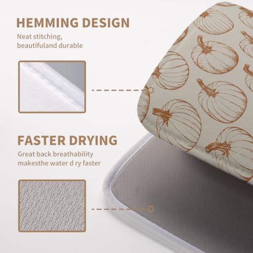 Fall Pumpkin Dish Drying Mat for Kitchen Counter Burnt Orange Autumn Thanksgiving Dish Mat Absorbent Microfiber Kitchen Countertop Protector Dishes Drying Pad Medium Drying Mats 16x18 Inch - color: Burnt Orange Pumpkin, size: 16" x 18"