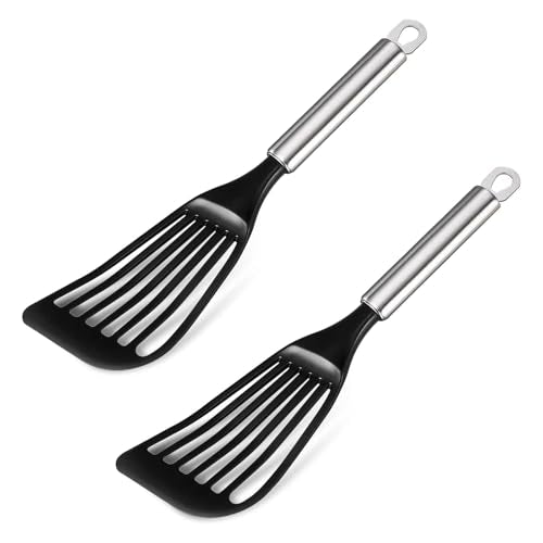 Tenta Kitchen Nonstick cookware Thin Fish Spatula Turner Flexible Nylon Metal Egg Spatulas Wide Blade Lightweight Heat Resistant Kitchen Use - color: Spatula Set of 2