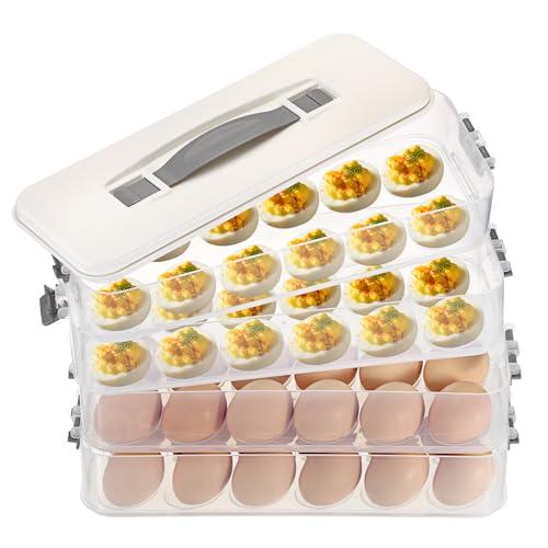 BSTKEY Deviled Egg Containers with Lid, 4 Layer Deviled Egg Platter Carrier Trays for 48 Eggs, Fridge Stackable Portable Egg Holder with Handle for Home Kitchen Party Easter Picnic - size: 4 Layer