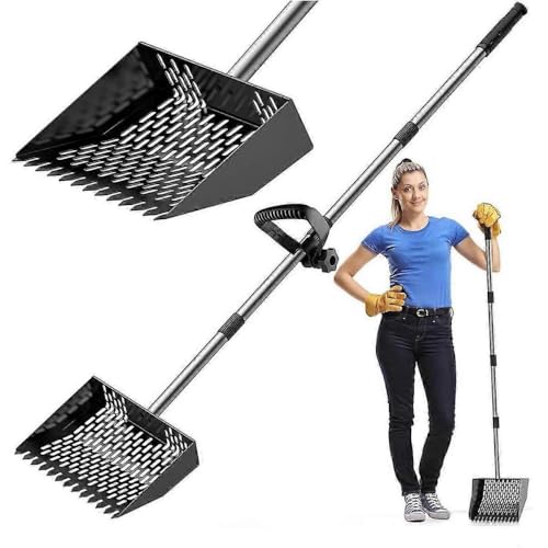 2-in-1 Chicken Poop Scooper for Coop Cleaning – Chicken Coop Scoop & Rake for Sand, Includes Gloves and Waste Bag – Ideal for Chicken Coops & Small Farm Animals (Black) - color: Black