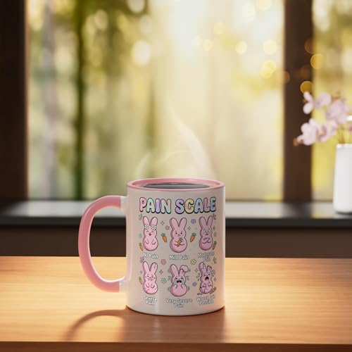 Funny Nursing Bunny Eggs Medical Pain Scale Easter Nurse Ceramic Mug, Pink/White - color: Pink/White