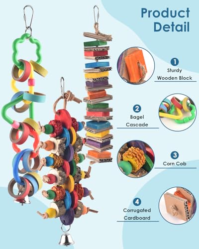 Bissap 3 PCS Bird Chew Toys, Multicolored Bagel Cascade Bird Parrot Toy Biting Paper Cardboard Olympic Rings Conures Toys for Amazon Cockatiels Cockatoos Macaws and Similar Sized Pet Birds - size: 3 PCS