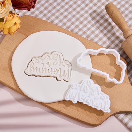 Mothers Day Cookie Cutters with Plunger Stamps Handle Detailed 3.5" Mommy to Be PLA Cutters for Baking with Grandma, Easy Press Tool for Picture Cookies - color: Mommy to Be