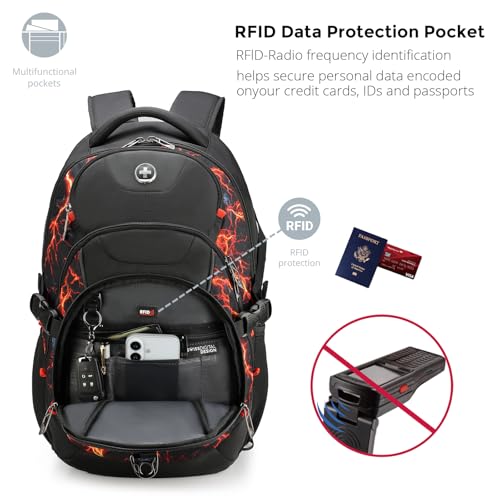 Swissdigital Laptop Backpack with USB Charging Port, Travel Backpack Fits 15.6 inches Computer, 31L Backpack for Men, Flame Red | SD803-97 - color: Flame Red