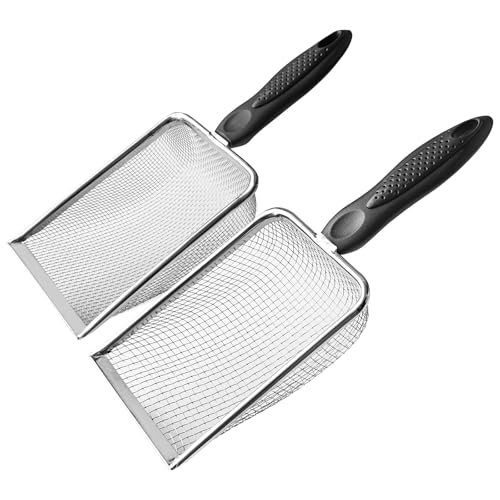 2 Packs Litter Scoop Stainless Steel Mesh Poop Scooper,Metal Litter Box Pooper Scoop Shovel with 2.0mm & 3.8mm Mesh for Dog,Cat,Rabbit,Hamster, Reptile, Sand and Litter Poop Sifter