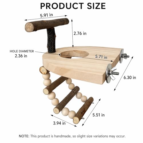 Bird Perch for Cage, Natural Pine Wood Platform with Ladder, Cage Mounted Parrot Perch for Parakeets, Cockatiels, Budgies, Finches & Small Birds