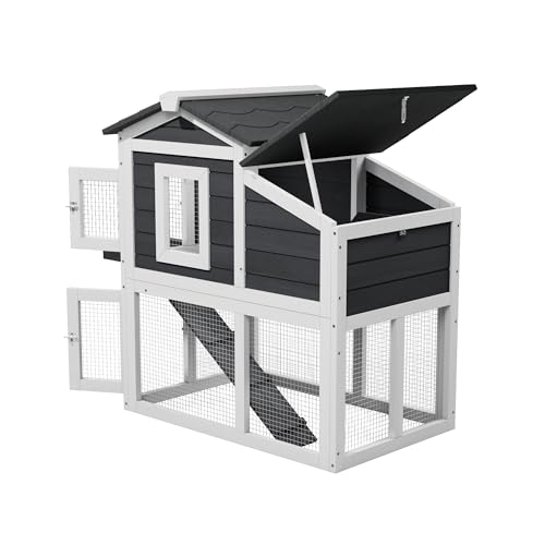 Chicken Coop for 2-4 Chickens, Chicken Run, Wooden Hen House | Asphalt Openable Roof, Non-Slip Ramp, Nesting Boxes,Pull-Out Removable Tray, Ideal for Backyard Outdoor Use - color: White