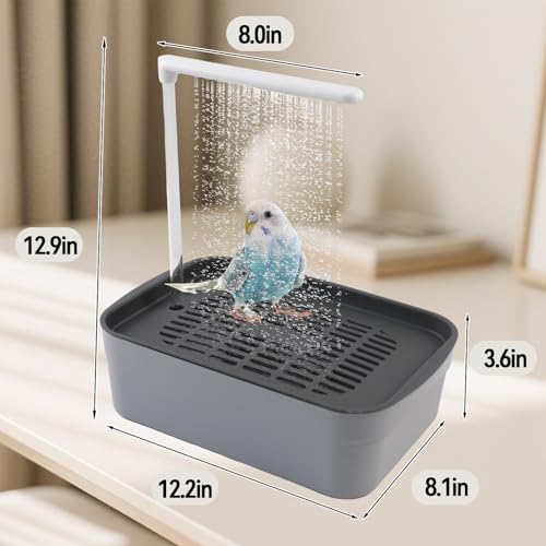 PINVNBY Automatic Bird Bath Shower for Cage,Parrot Bath Box with Pump,Parakeet Bathtub Electric Fountain Circulating Water Contains USB Power Plug for Cockatiel Lovebird Conure Budgie(Gray) - color: 【Grey】