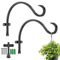 12 Inch Heavy Duty Plant Hanger Wall Hook 2 Pack - Black Iron Hanging Plant Bracket Holds 44 lbs - Rust Resistant Indoor Outdoor Hooks for Bird Feeders Lanterns Wind Chimes Hanging Baskets with Screws - size: 2 Pieces