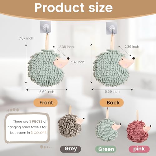 Hedgehog Shape Hanging Ring Hand Towels, 2-Pack, Pink, Chenille Super Absorbent Quick-Dry Towels, Household Cleaning Cloths for Bathroom and Kitchen - color: Hedgehog(pink)