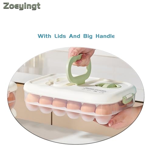 Egg Organizers for Refrigerator with Lids and Handle Home Kitchen Essentials Fridge Stackable Countertop Portable Clear Egg Containers Reusable and Storage for Keep Fresh -Pack of 2-