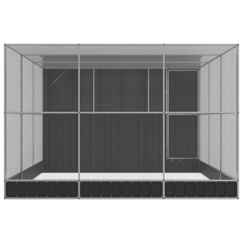 Galvanized Steel Aviary with Extension Silver | Walk In Bird Cage, Lockable Door, Steel Mesh Grid, Suitable For Rabbits Ducks Chickens - size: 195.7" x 119.3" x 85"