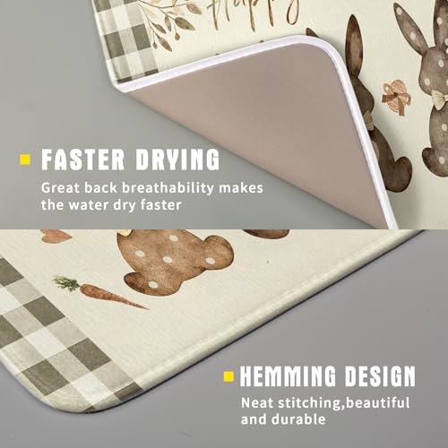 Giwawa Happy Easter Dish Drying Mat for Countertop, 16"x18" Cute Bunny Rabbits Eggs Carrot Dish Drainer Mats, Bufflao Plaids Fast Dry Microfiber Large Dish Drying Pad Kitchen Accessories Decor - size: 18" x 16"